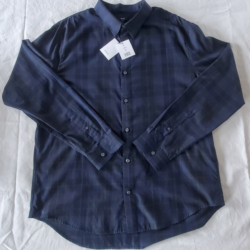 Vince Men's Blue Black Plaid Dress Shirt M34961266 Size XL